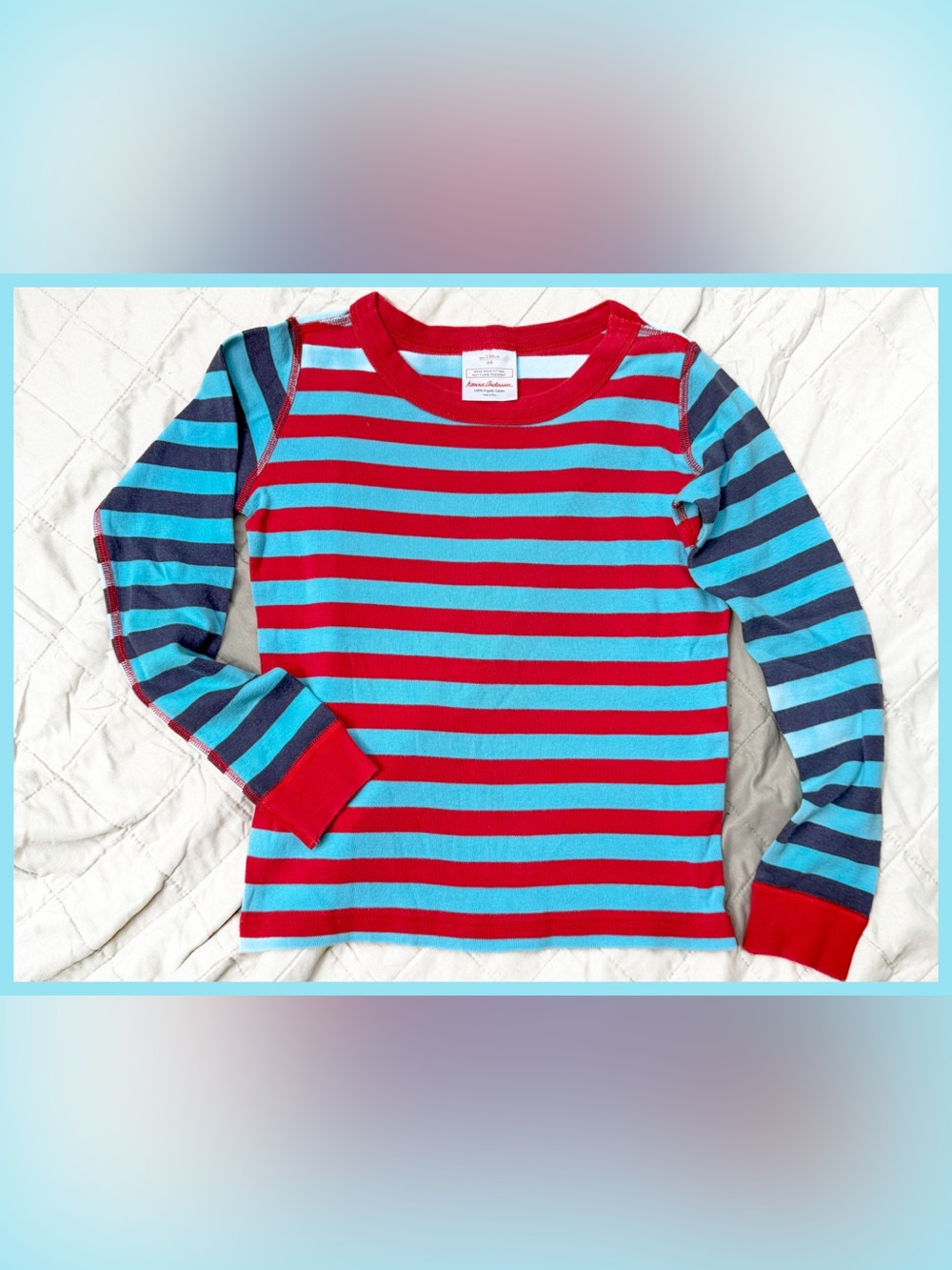 Hanna Andersson Striped Long Sleeve Top 130 8 Boy Girl Organic Shirt Red Blue